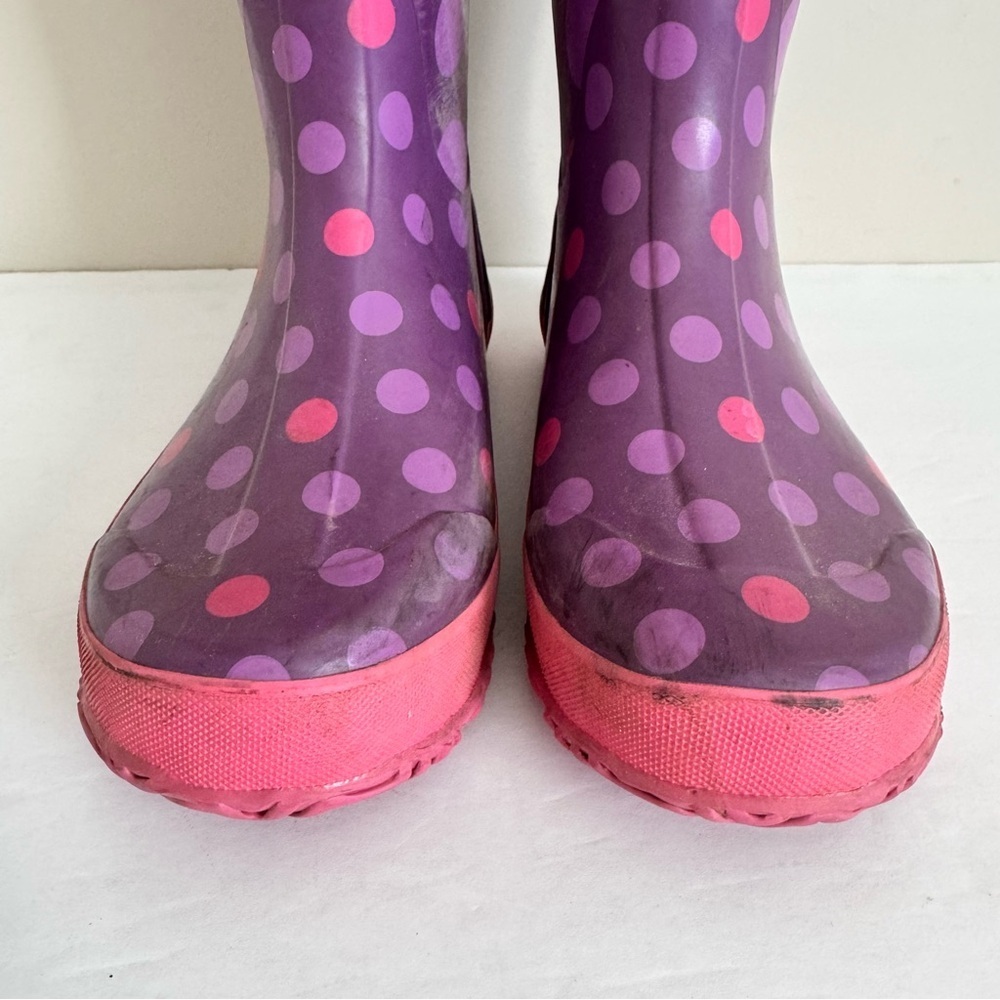 Bogs Rubber Pull On Waterproof Rain Boots Polka Dot Purple Big Kids Youth Size 5 - Picture 4 of 13